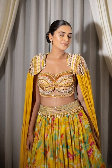 Floral cape lehenga