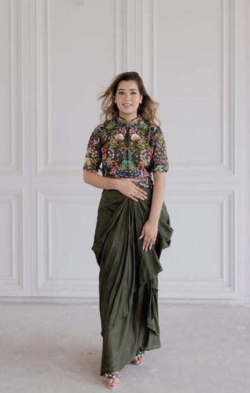 Olive drape skirt & top