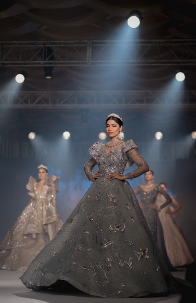 Grey embellished ball gown