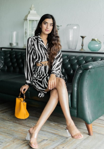 Zebra print tie up shirt