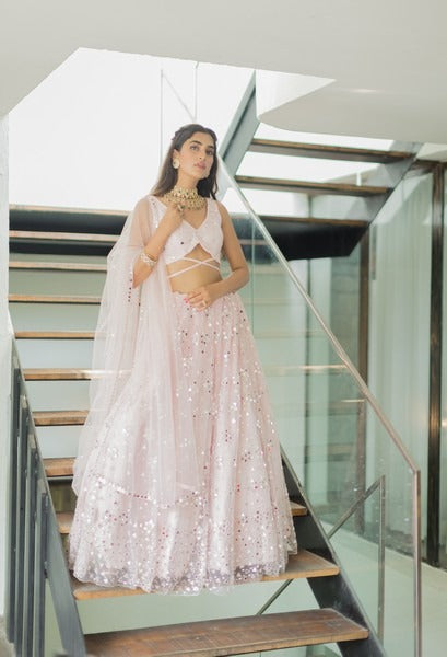 Blush mirror lehenga