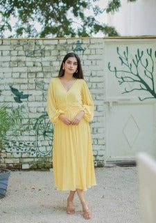 Lemon yellow pleated dress