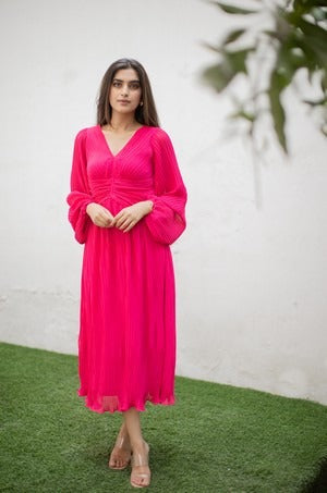 Pleated pink dress