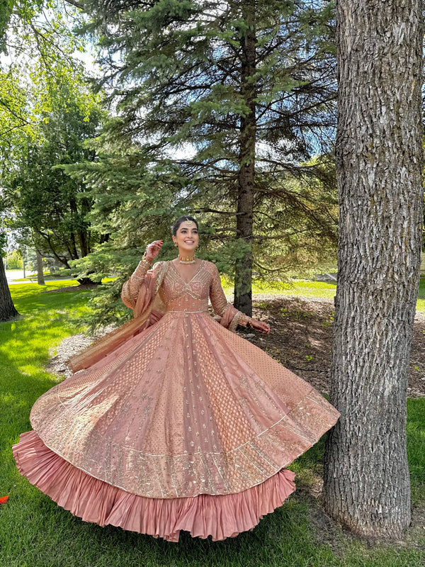 Peach banarsi  Anarkali