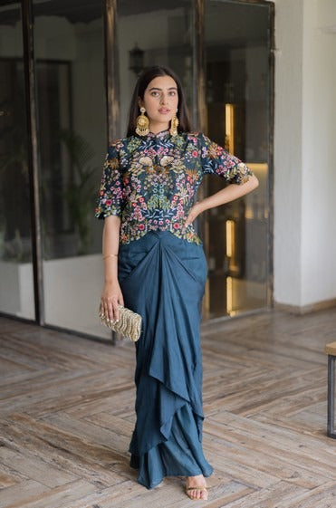 Navy drape skirt & top