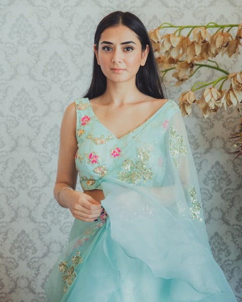 Turquoise ruffle lehenga