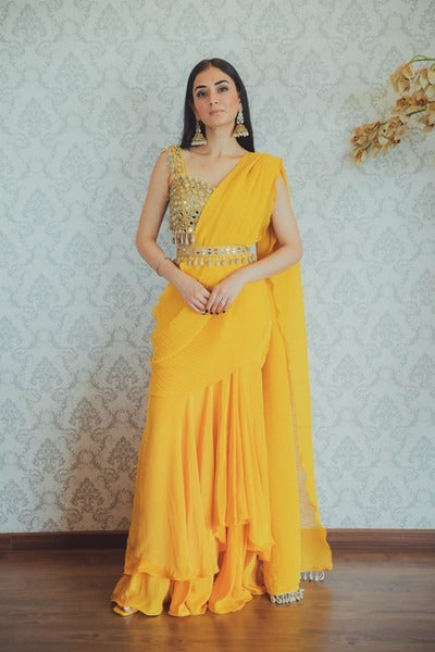Yellow drape saree