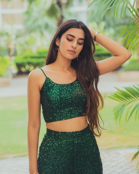 Green sequin crop top