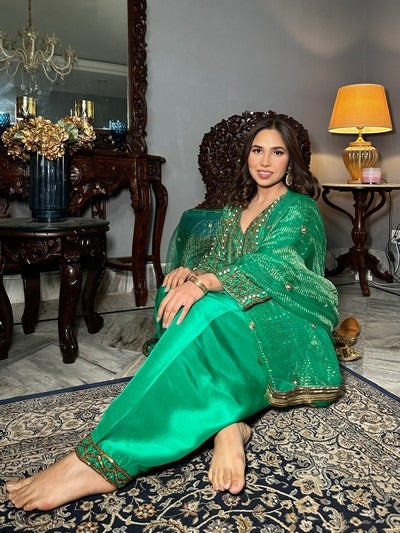 Green sequin salwar suit