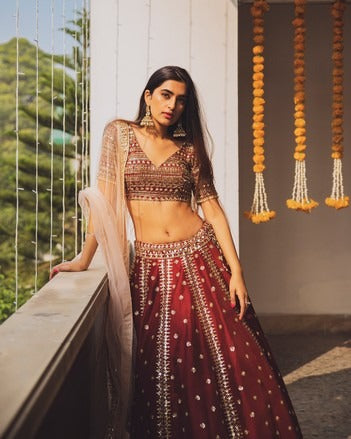 Garnet scallop lehenga