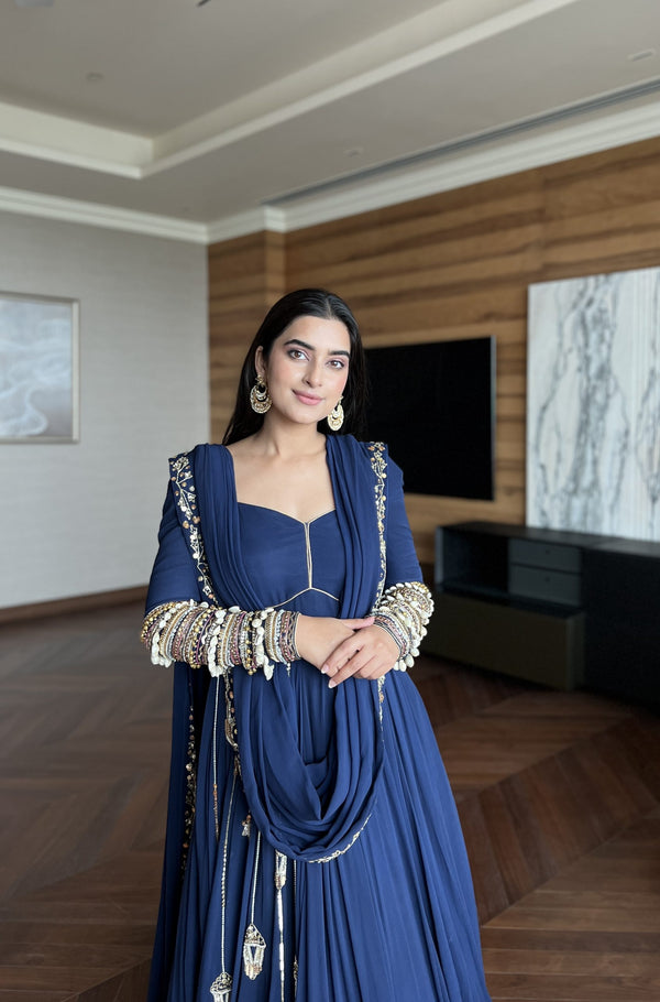 Dancing doll Anarkali with shell sleeves