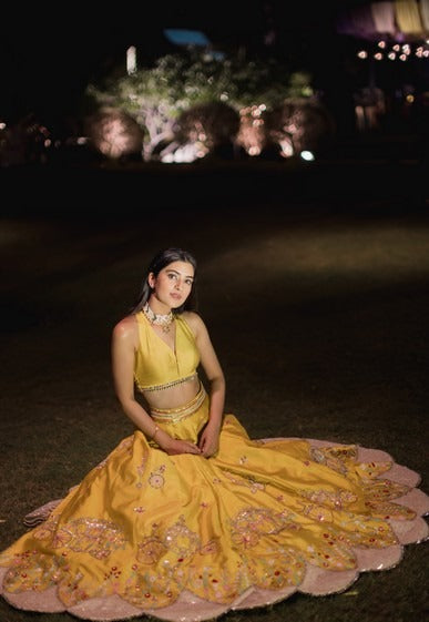 carriage yellow lehenga and choli