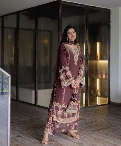 Brown festive straight suit set
