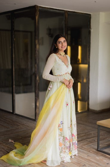 Mint green forest Anarkali