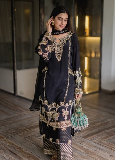 Black festive straight suit set