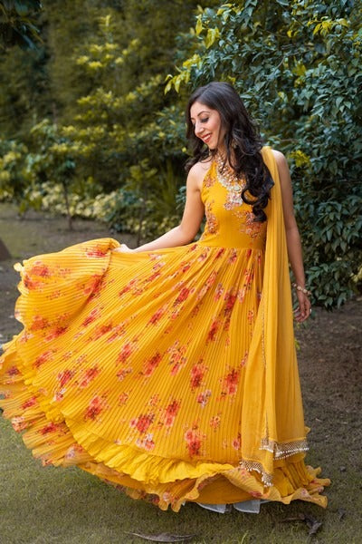 Plated yellow Anarkali