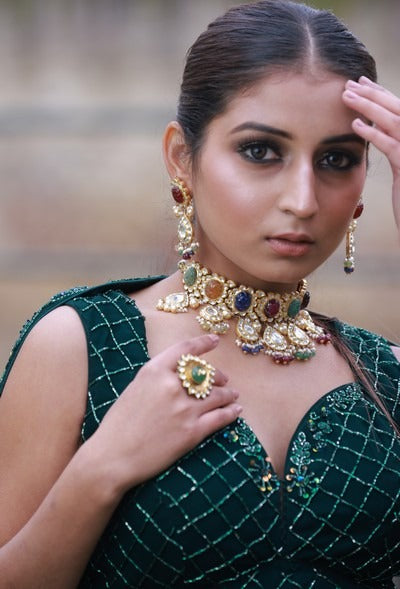 Green tone on tone lehenga set